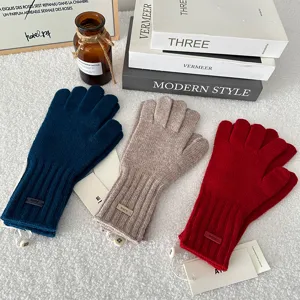 Women's Winter Warm Pure Wool Gloves Touch Screen Knit Five Finger Solid Color Versatile Minimalist Fashion Gloves
