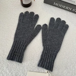 Women winter warm solid color knit five-finger gloves in dark grey, casual wool touchscreen gloves.