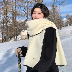 Winter Warm Wool Scarf For Women Men Solid Color Hemmed Edge Soft Cozy Neck Warmer Fashion Casual Scarves