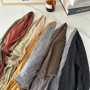Cotton linen women scarf spring autumn shawl solid color triangular headscarf versatile
