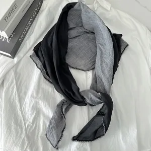 Black and grey color block cotton linen scarf, versatile diamond square shawl for women.