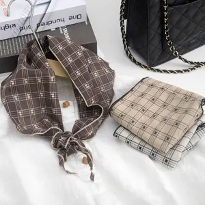 Chic plaid print small silk scarf women fashion retro bandana handbag ribbon multi-use neckerchief