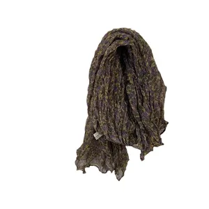 Retro crinkled floral scarf for women, stylish literary linen shawl and wrap for daily travel.