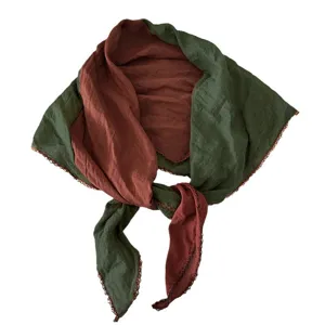 Color-block cotton linen scarf for women, stylish triangular shawl, autumn spring.
