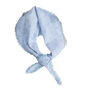 Blue gingham lace trim triangular scarf vintage pastoral style women neckerchief hair decoration