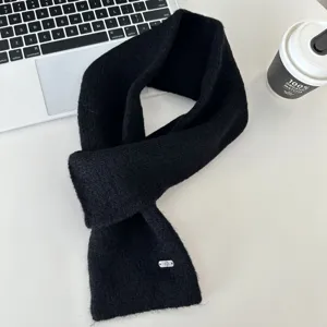 Black knitted cross scarf short winter warm neck warmer stylish cozy winter accessory