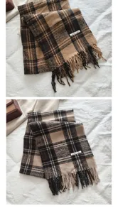 Elegante sciarpa a quadri con frange da donna, scialle caldo invernale stile retro, morbido.