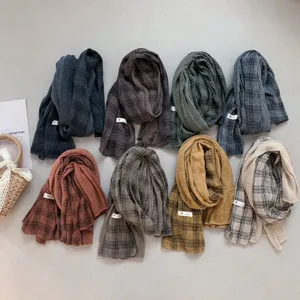 Écharpe à Carreaux Décontractée pour Femmes Style Coréen Bloc de Couleur Tissée Longue Écharpe Chauffe-Cou Léger et Chaud Accessoires de Mode
