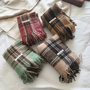 Sciarpa da Donna in Imitazione Cashmere Moda Blocco di Colore Quadri Inverno Caldo Nappe Scialle Lungo Morbido