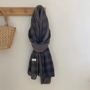 Écharpe longue à carreaux en coton et lin pour femme châle léger vintage automne hiver