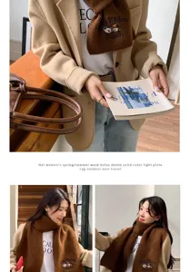 Echarpe marron chaude d'hiver brodee de chiot mignon pour femmes, chauffe-cou preppy et doux.