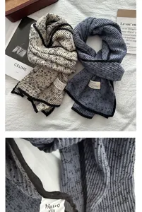 Autumn winter Korean style cotton linen floral scarf, pleated vintage versatile shawl for women.