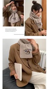 Écharpe en tricot brodée de chiot de dessin animé mignon pour femmes, automne hiver chaud.