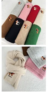 Cute puppy embroidered knitted scarf for women, soft warm winter neck warmer multi colors.