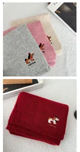 Cute cartoon dog embroidered knitted scarf for women, cozy winter warm winter neck warmer.