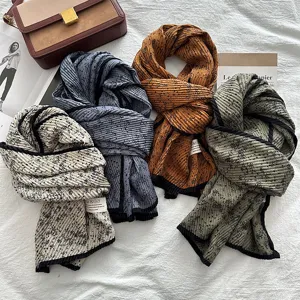 Women Cotton Linen Floral Scarf Literary Retro Versatile Long Shawl Wrap Elegant Pleated Neck Scarf For Autumn Winter