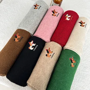 Knit cartoon dog embroidered scarf, autumn and winter warm soft neckerchief for women