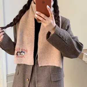 Écharpe en tricot pour femme automne hiver, broderie chien mignon, écharpe marron chaude et stylée.