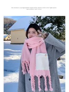 Dicker warmer rosa Kaschmir-Gefühl Schal mit Tasche koreanischer Stil Damen Winter Accessoire