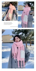Damen Winter dick warme rosa Plüsch Tasche Schal mit Quasten weich gemütlich stilvoll draußen