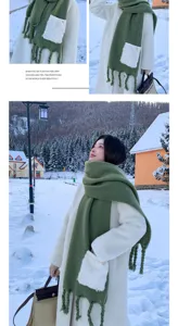 Winter dicker Plueschtasche Schal einfarbig Quaste Kaschmir-Gefuehl warmer Schal Umhang