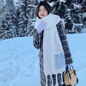 Koreanische Winter einfarbige dicke Kaschmir-Gefühl Tasche Schal mit geflochtenen Quasten