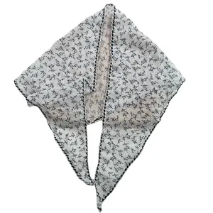 Cotton linen floral lace triangular scarf, stylish vintage spring summer neckerchief women.