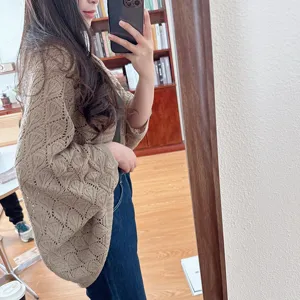 Women Fashion Knitted Hollow Diamond Shawl Elegant Casual Open Front Cardigan Air-Conditioned Room Warm Shawl Outerwear