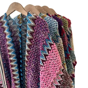 Ethnic style knitted cape shawl for women travel fashion colorful boho fringe poncho top