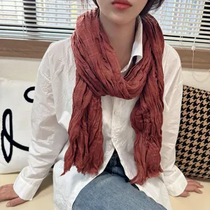 Cotton linen plaid pleated scarf detail, retro style winter accessory for women.