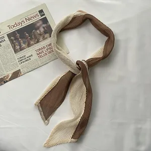 Pleated two-tone hair scarf ribbon, brown and beige chic design for women styling and bags.