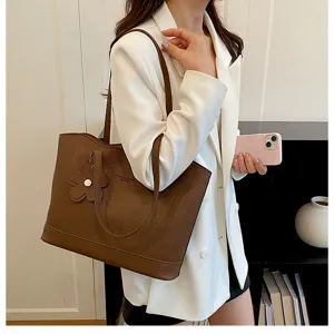 Borsa shopper marrone in pelle PU da donna, grande capacità elegante borsa a spalla.