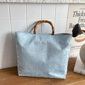 Damen Chinesischer Stil Jacquard Tote Bag Mit Bambusgriff Große Kapazität Stoff Handtasche Elegante Abendparty Handtasche Für Den Alltag