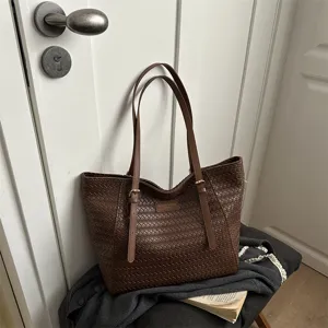 Bolso Tote de Cuero de PU Trenzado de Gran Capacidad para Mujer Bolso de Hombro de Moda para Viaje de Trabajo Bolso de Mano Casual Minimalista de Alta Calidad