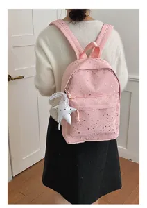 Sac a dos rose imprime etoiles en toile cartable mignon pour femme et ecole quotidien