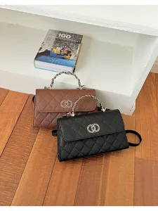 PU leather quilted chain top-handle shoulder crossbody small square bag for women detail