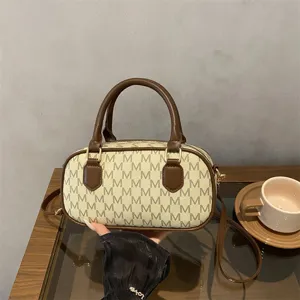 Vintage Monogramm Druck PU Leder Handtasche Für Damen Premium Nische Design Schulter Umhängetasche Kleine Kissenform Tägliche Tasche