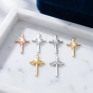 Heart zircon cross pendant jewelry accessories, stylish metallic finish charms for DIY crafts.