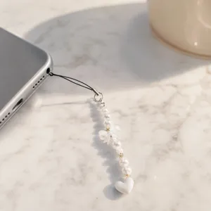 Elegant pearl bow mobile phone charm sweet hanging strap detail view for daily smartphone decoration