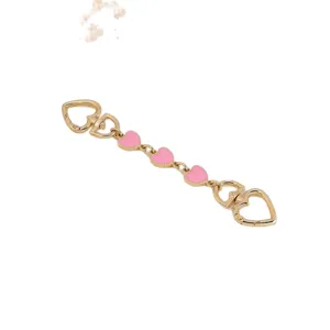 Gold metal bag chain with pink enamel heart charms and cute heart clasps pendant for women.