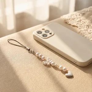 Korean sweet pearl bow cell phone charm cute phone strap aesthetic phone lanyard accessory