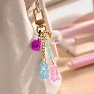 Porte-clés Ours Mignon Simulation Bonbon Arc-en-ciel Pâte Polymère Tasse de Thé au Lait Pendentif Sac Résine Créative Cadeau