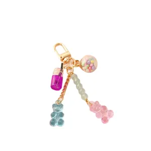 Porte-clés ours en résine mignon et pendentif bonbon coloré pour sac à dos tendance