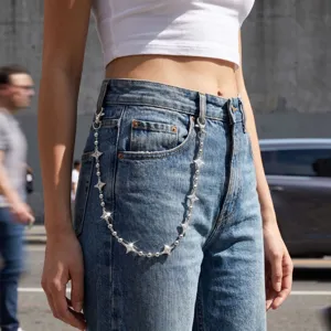Chaîne de pantalon strass étoile style Y2K accessoire de mode en métal pour jean