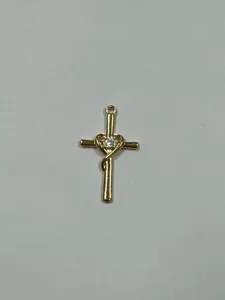 Golden cross heart zircon pendant detail, sparkling crystal charm for stylish jewelry making.