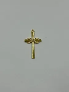 Gold cross pendant with sparkling clear zirconia stones and elegant infinity loop design.