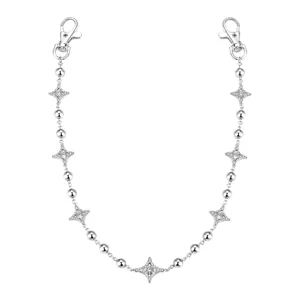 Chaine de pantalon Y2K etoile strass perle hip hop streetwear accessoire argent metal