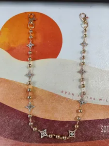Chaine de pantalon Y2K strass étoile à quatre branches perles ronde streetwear pendentif