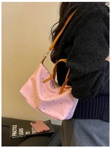 Modische rosa Sternmuster Umhängetasche für Damen, große Kapazität Hobo Handtasche.