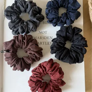 Vintage polka dot brushed scrunchies set, soft elastic hair ties for women ponytail styling.